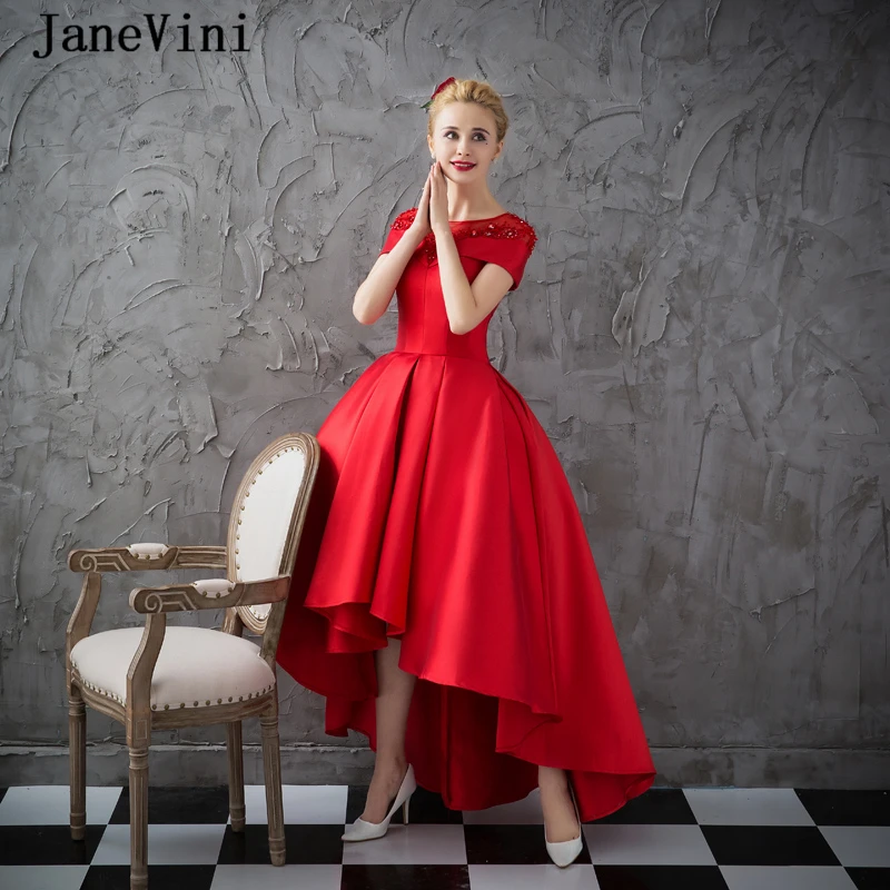 JaneVini Элегантные Высокие Низкие Красные Длинные платья для выпускного вечера 2019 с