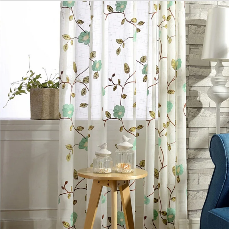 Простая дизайнерская занавеска с вышитыми цветами для гостиной кухни прозрачная