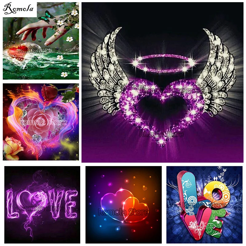 Любовь крылья цветок Сердце полный квадратный/круглый дрель 5D алмазная живопись