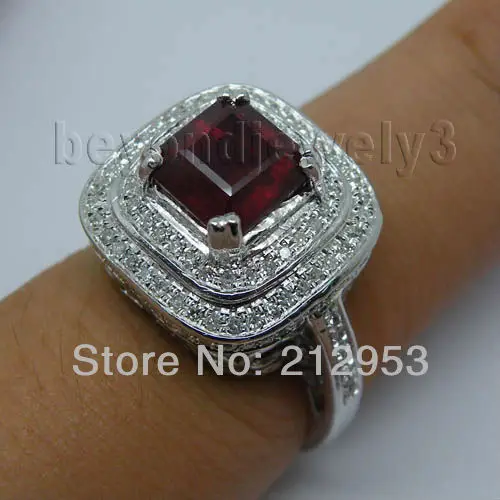 Женское Винтажное кольцо с рубинами принцессы 7 мм из белого золота 14 к