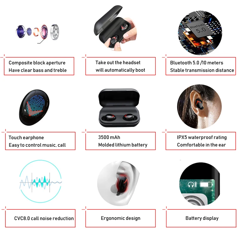 YUNAO TWS беспроводные Bluetooth наушники сенсорные наушники ln-ear беспроводные Bluetooth спортивные наушники зарядная коробка может заряжать ваш телефон