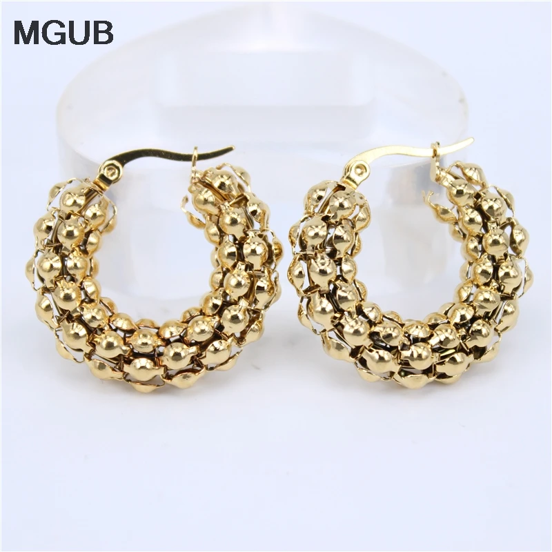 

MGUB 30-50mm diameter 7mm thick gold color Popcorn Hollow Lightweight stainless steel earring popular smooth gift