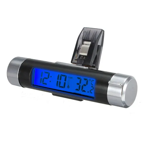 Цифровой lcd клип-на 2 в 1 автомобиль цифровые часы температура термометр календарь автомобильный синий/оранжевый/зеленый часы с подсветкой