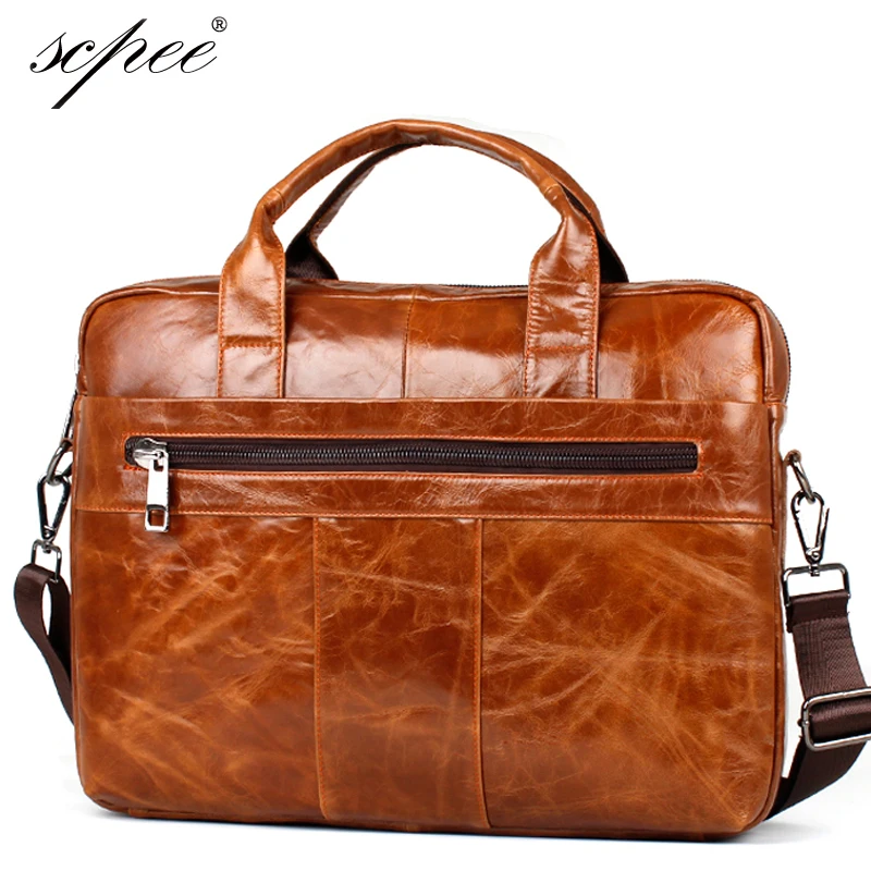 Scpee новые кожаные Для Мужчин's мужчин сумки 14 дюймовый кожаная сумка для
