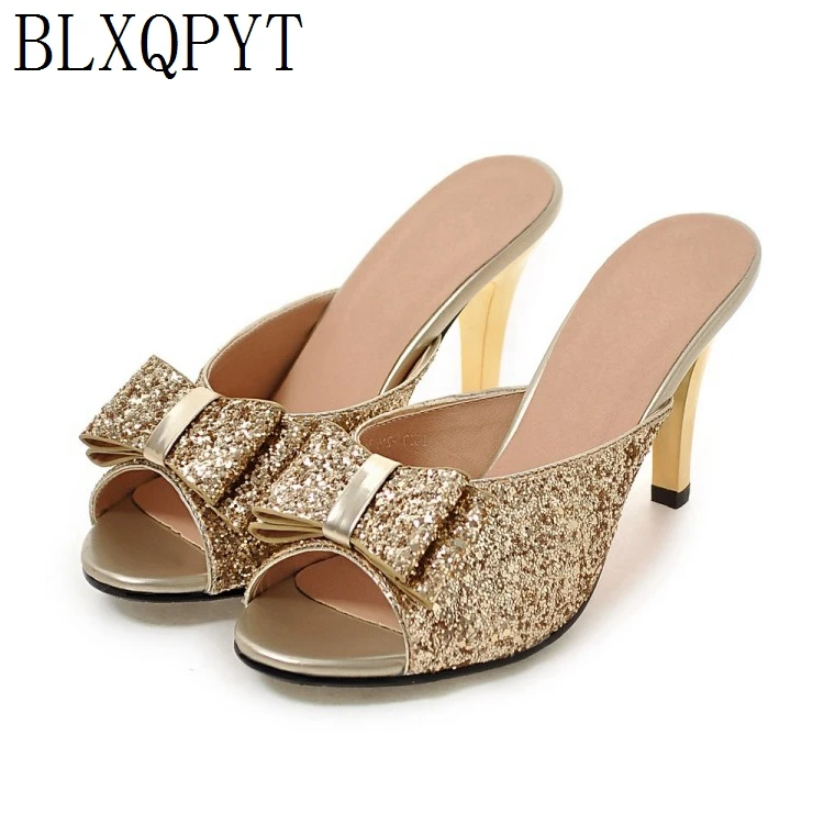 

BLXQPYT NEW Size 32-43 women Summer Slippers Style Sandals Fashion Sweet peep toe High Heels 9CM Party Wedding Shoes Woman 9-216