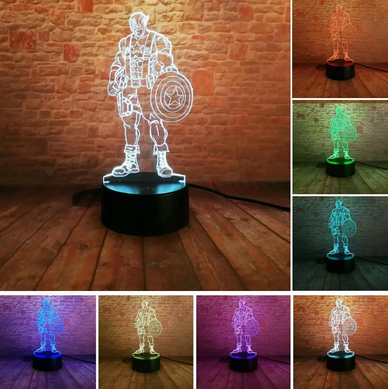 Style 4 Amroe 3D Marvel Heroes ночные светильники для детей 7 цветов светодиодный Иллюзия спальня настольная лампа Человек-паук Капитан Америка, Железный человек подарки - Испускаемый цвет: Style 4