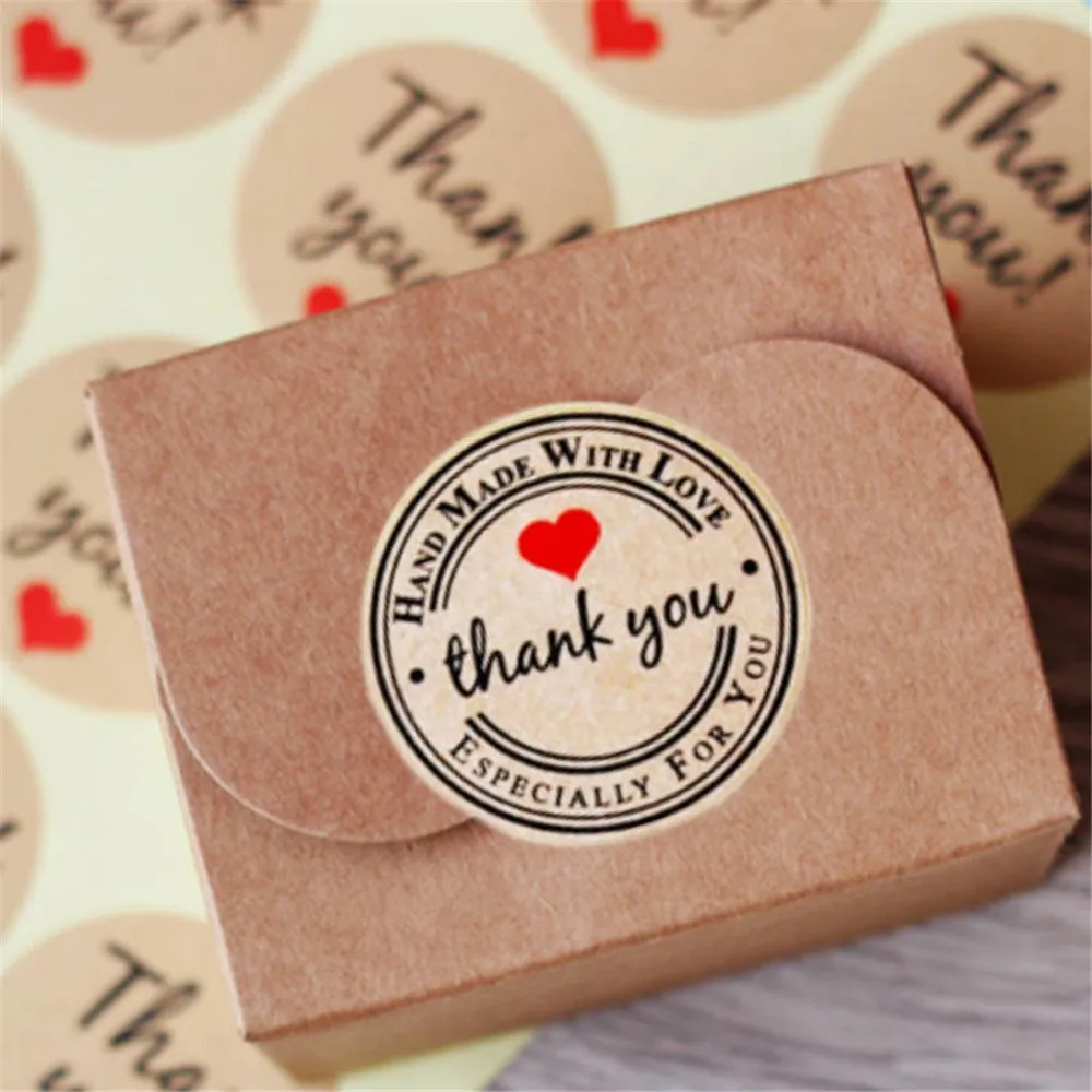 

500pcs Kraft Paper Thank you Stickers DIY Cake Biscuit Baking Sealing Labels Gift Box Adhesive Sticker Scrapbooking Stationery