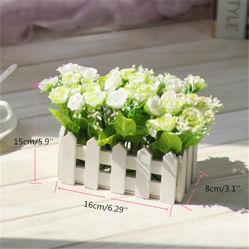 1 компл.. Высокое качество деревянный забор ваза + цветок розы и ромашки шелковые