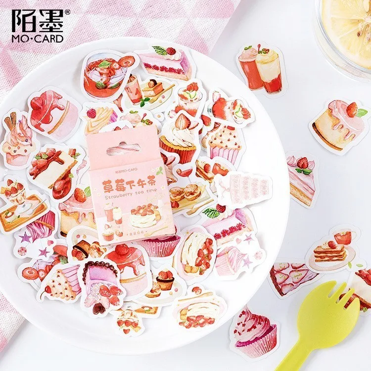 46PCS/box Strawberry Afternoon Tea Paper Lable Sealing Stickers Crafts Scrapbooking Decorative Lifelog DIY Stationery Sticker | Канцтовары
