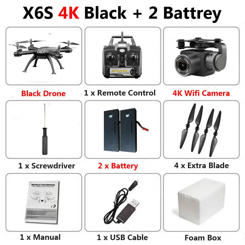 X6S Дрон с камерой 720P 1080P 4K HD WiFi FPV в режиме реального времени аэрофотосъемка высота удержания RC Квадрокоптер Вертолет игрушки VS SG106 E58 - Цвет: 4K Black 2B