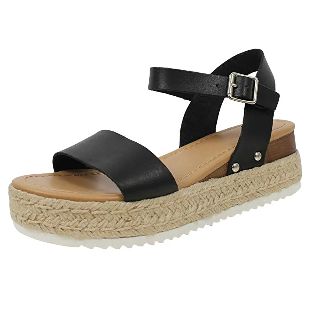 Обувь сандалии Для женщин Мода одноцветное Швейные открытым носком клинья