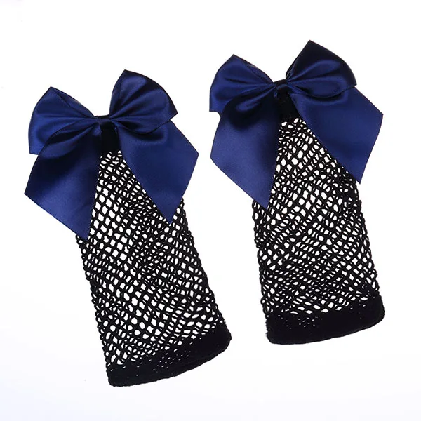 blue bow Шикарная уличная одежда, женские дышащие сетчатые носки в стиле Харадзюку черного цвета с бантиком. Сексуальные ажурные сетчатые носки, женские носки с бантиком для девочек - Цвет: blue bow