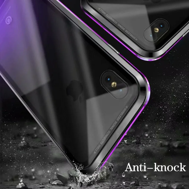 For iPhone X xs Luxury Ultra Magnetic Adsorption Case iPhoneX Magnet Metal bumper Tempered Glass back hard Cover |