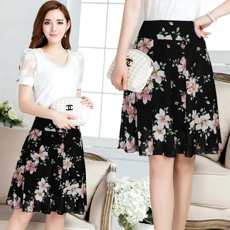 LXMSTH шифоновая юбка женская летняя новая с цветочным принтом мама Плюс Размер