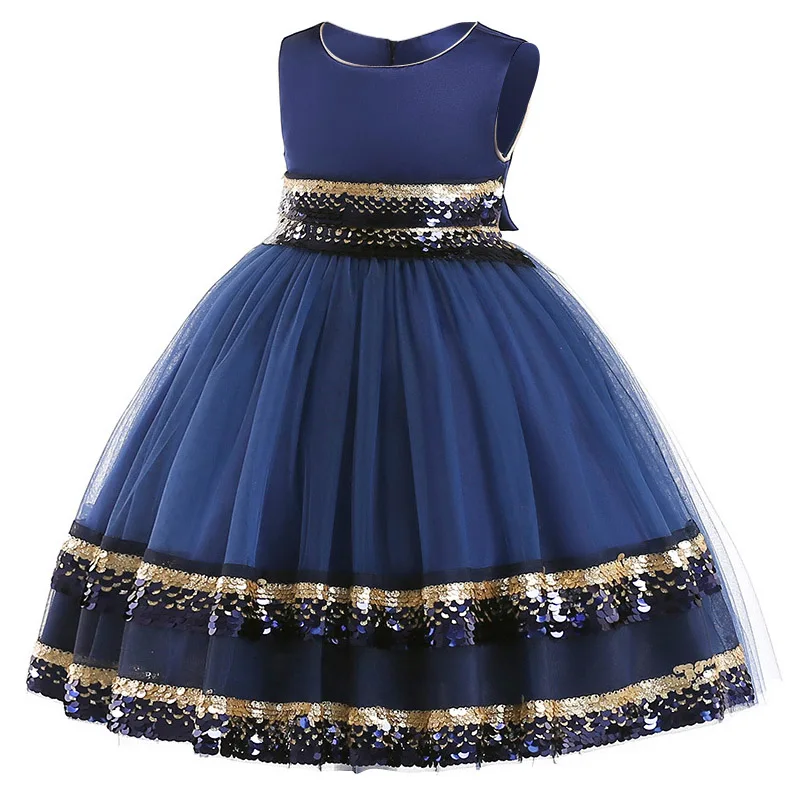 Dark blue Детские платья для девочек; свадебное платье; детское вечернее платье; элегантное рождественское платье принцессы с цветочным узором для девочек; vestido infantil - Цвет: Dark blue
