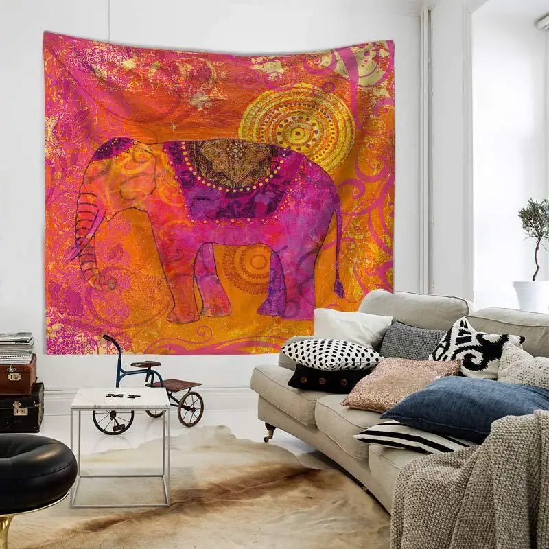 Акварель Boho Стиль Хиппи чешские Индийский Слон Мандала Гобелены настенный