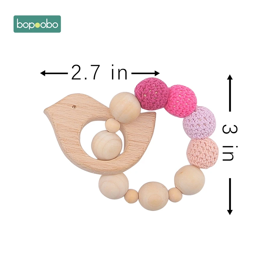 Pink Bird Rattle Bopoobo 1PC Baby Rattle Crochet Beads Infant Toys Crib Mobile Bed Bell Toy Pram Cart Chain Wood Elephant Stroller Mobile Newborn - Цвет: Pink Bird Rattle