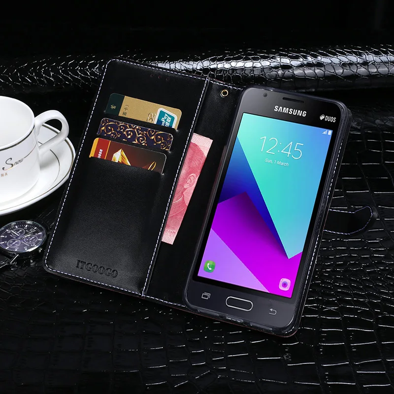 Для Samsung Galaxy J1 Mini Prime чехол Роскошный кожаный флип для телефона задняя