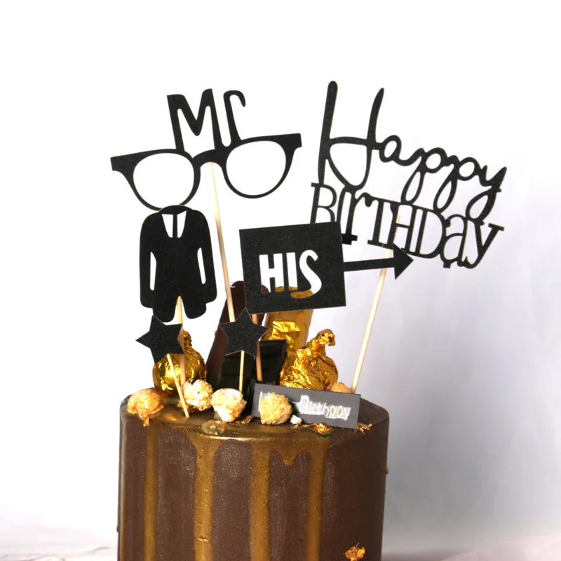 Черный mr. и mrs Топпер для торта С Днем Рождения украшения на день рождения торт
