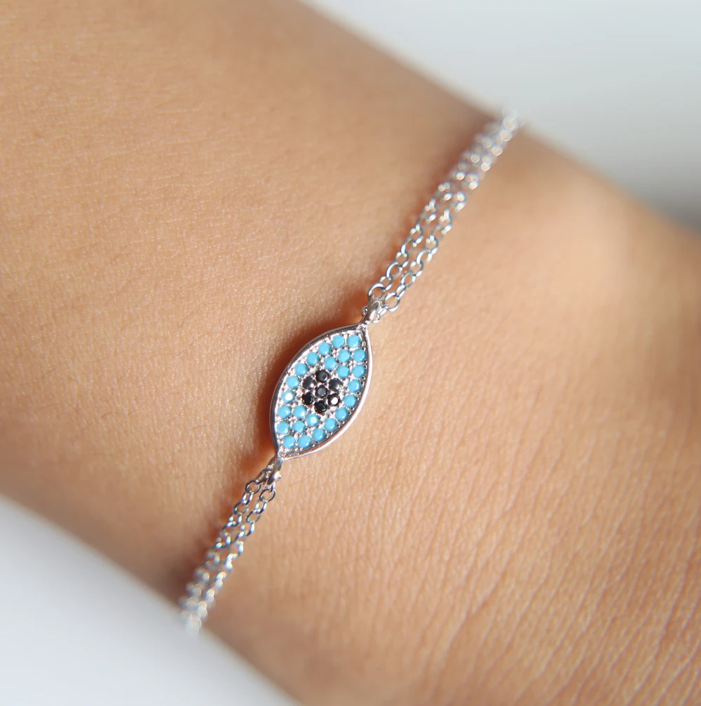 2019 New Special Offer Trendy Original 925 Sterling silver Rose gold color eil Eye Bracelet With blue cz For Women Jewelry Gift | Украшения