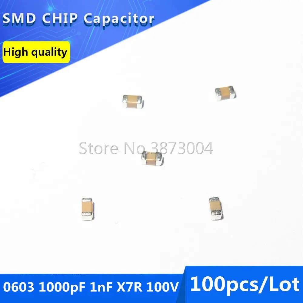 

100 шт. 0603 1000pF 1nF X7R 100V 10% X7R 100V 10% SMD чиповый конденсатор