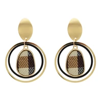 elegant new fashion gold metal copper alloy double circles hanging pendant dangle earrings three layer drop earrings night club