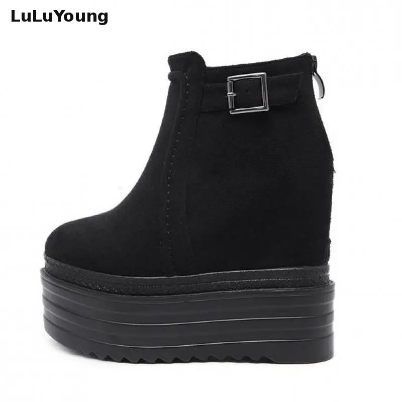 

Korean Shoes Women 12cm High Heel Wedges Ankle Boots Platform Woman Boots