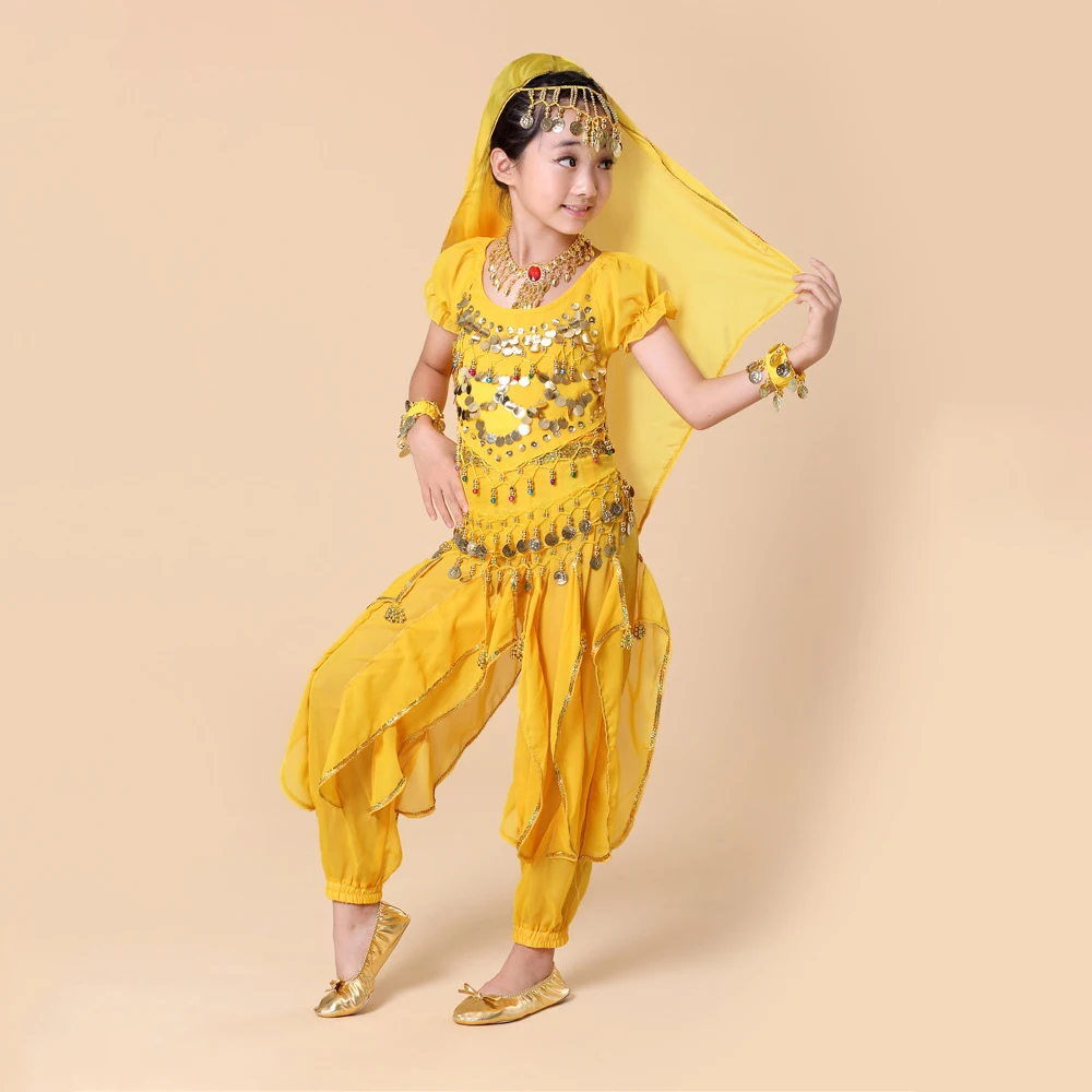 Детский индийский костюм для танца живота комплект из 5 предметов (топ + брюки