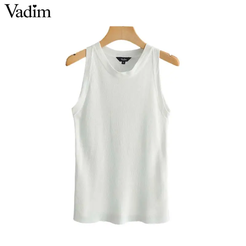 Vadim women knitted sleeveless solid stretchy tank tops O neck stylisht female basic chic casual blouse blusas WA303 |
