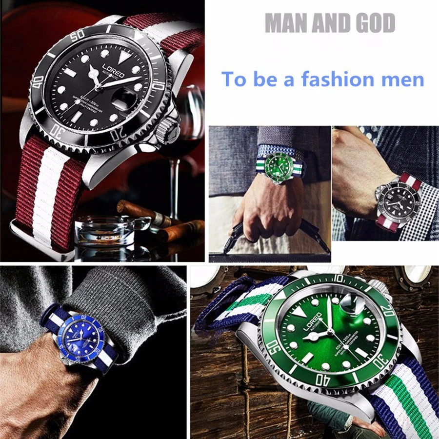 New LOREO Water Ghost Series Classic Blue Dial Luxury Men Automatic Watches Stainless Steel 200m Waterproof Mechanical Watch enlarge