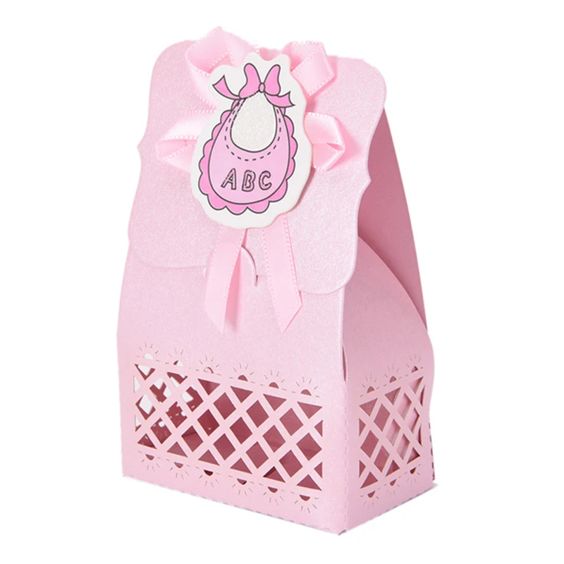 pink ABC 12 шт. розовый синий милый утка нагрудник медведь лазерная резка конфет бумажная коробка крещение Baby Shower Конфеты Подарочная коробка сладкий день рождения питания - Цвет: pink ABC