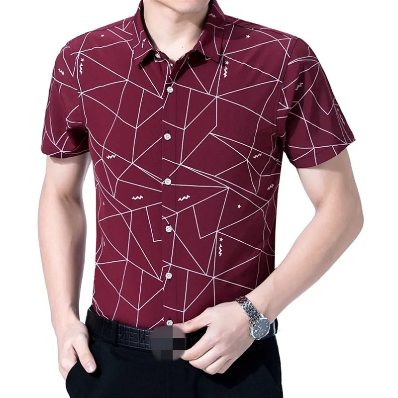 

Summer Men Short Sleeve Large Size Shirts Smart Casual Geometric Lapel Single Breasted Tops Male Brand Slim Fit Fashion Shirts