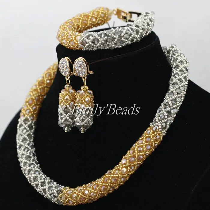 Свадебный комплект ювелирных изделий цвета серого шампанского лучший