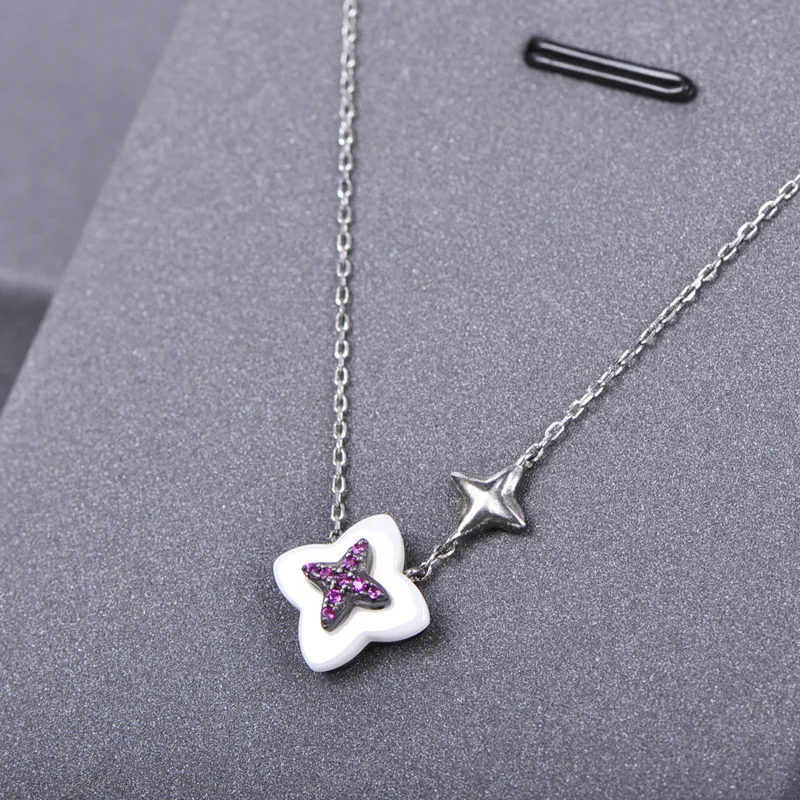 Funmor Star Ceramic Pendant 925 Sterling Silver Jewelry AAA Zircon For Women Lady Wedding Activity Decoration Ornaments Gifts | Украшения и