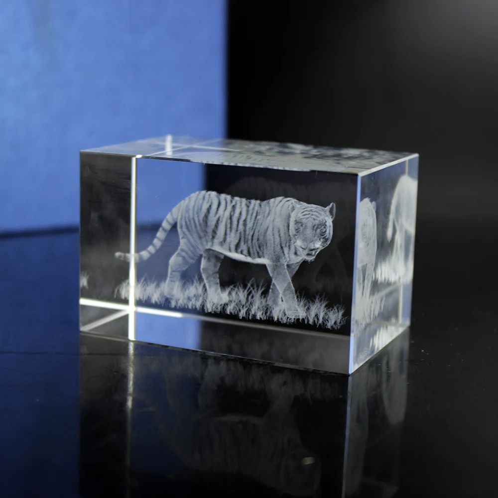 Удивительный 3D лазерный тигр животное хрустальный куб с светодиодный светильник база для детского домашнего украшения фигурки миниатюры