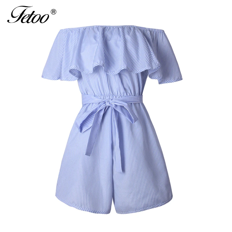 Женский полосатый комбинезон с открытыми плечами повседневный бандажный