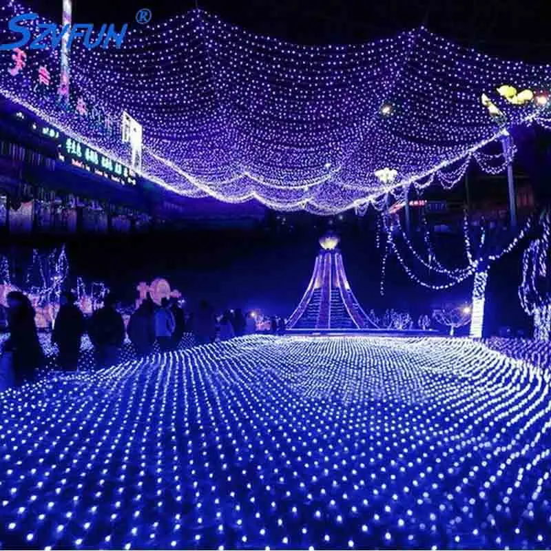 Szvfun Рождественские огни сетчатые струнные светильники наружные 2X2M 220V EU 144 led Larland