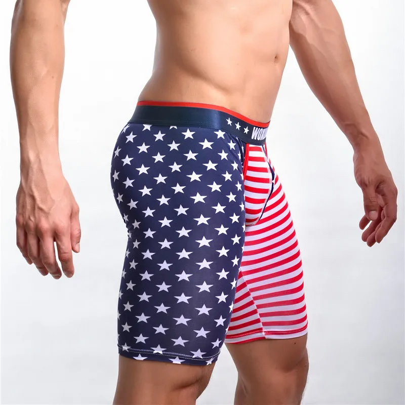 Men's Underwear Short Pants Slim Fit Home Fitness Tights American Flag Printing Underpants Man Boxers Trunk Five Minutes Boxers