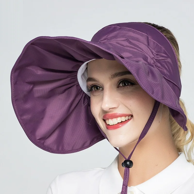

Female Summer Large Brim Sun Hat Women Cotton Wide Brim Visors Cap 2017 Fashion Casual Folding UV Sunscreen Cap B-7362