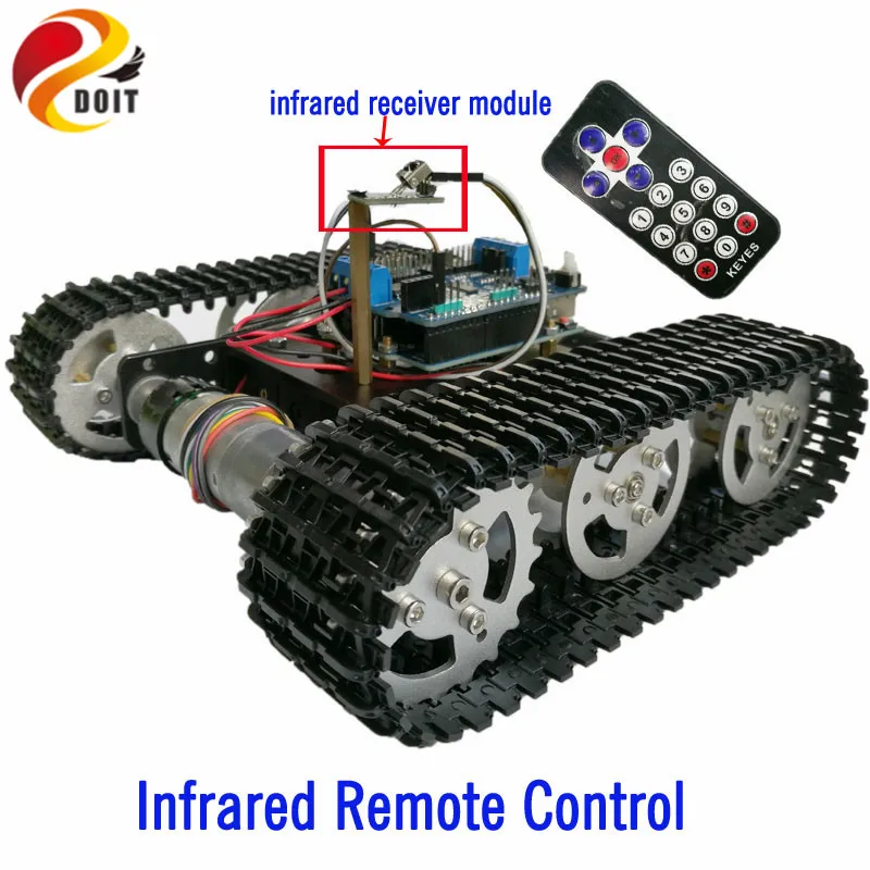 IR Control Tracked Tank Chassis with Arduino  Board+Motor Drive Shield Board by Phone for DIY Robot Project enlarge