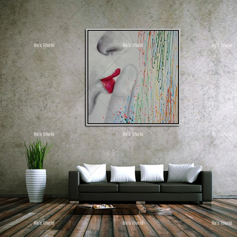 

Hand Painted Modern Abstract Big Lips Oil Painting On Canvas Hand Made Cartoon Painting Wall Art Picture For Office Decoration
