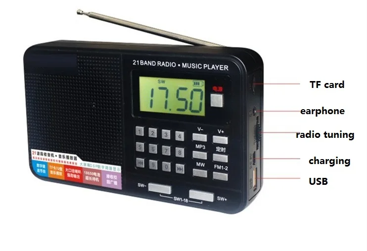Перезаряжаемый портативный Радиоприемник 21 полосы Fm/AM/SW1-18 радио Настольный