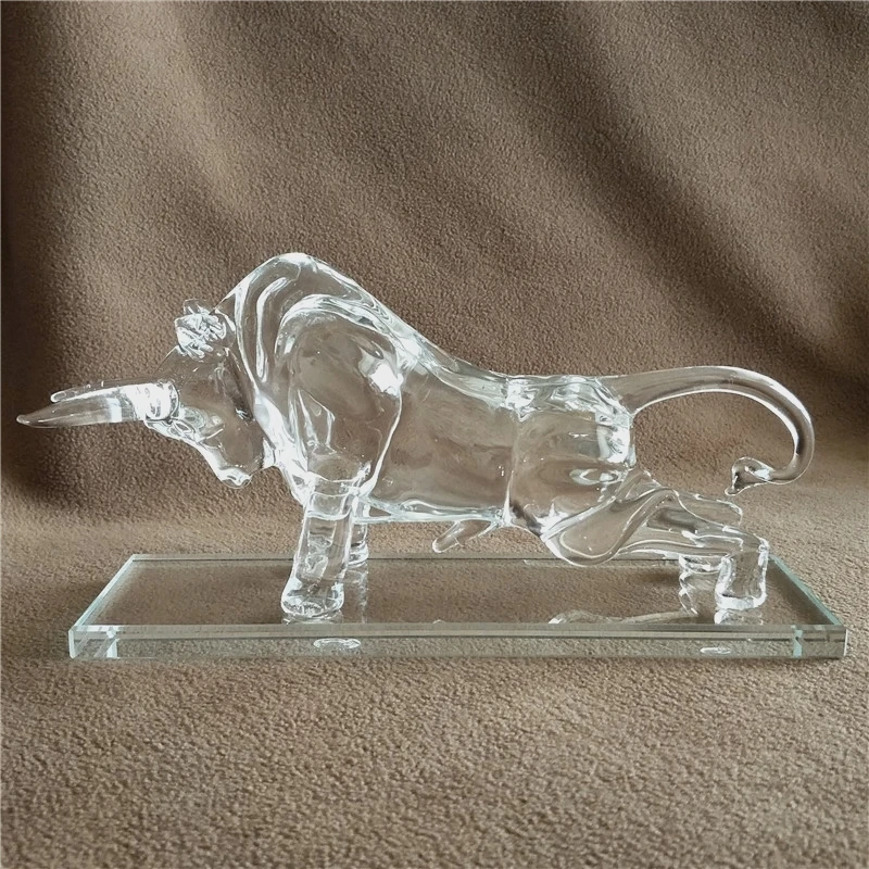 Quartz Crystal Glass Bull Statue Mineral Miniature Ox Mascot Ornament Craft Accessories for Home Decor Business Gift Birthday | Дом и сад
