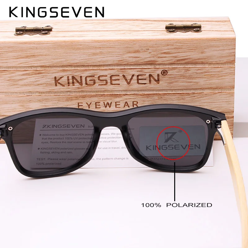 KINGSEVEN 2022 Real Bamboo Sunglasses Wood Polarized Wooden Glasses UV400 Sunglasses Brand Wooden Sun Glasses With Wood Case