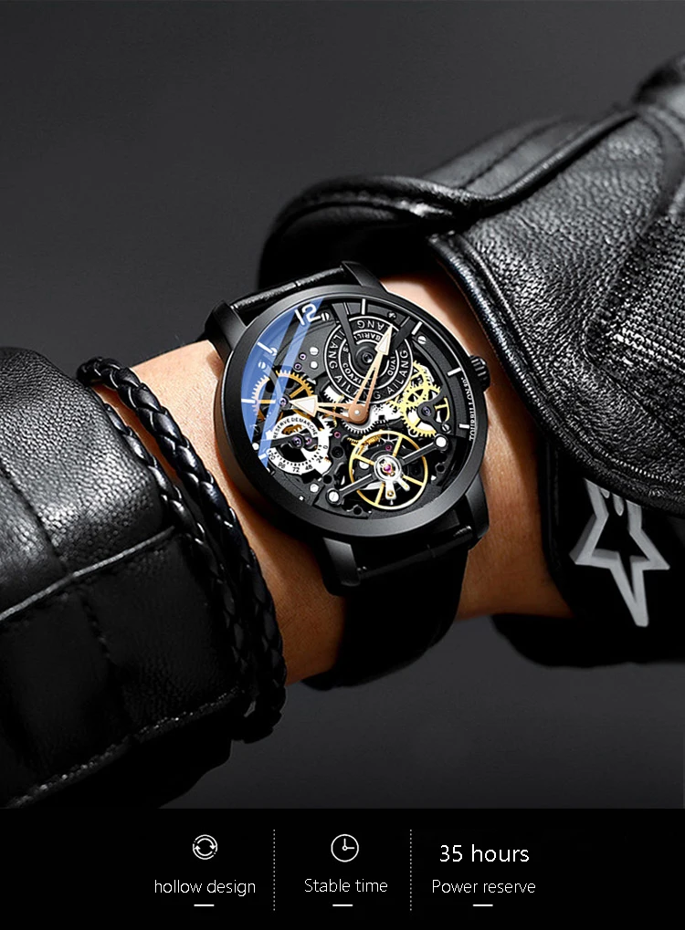 AILANG дизайн часы Автоматические турбийон наручные часы для мужчин montre homme механические кожаные пилот дайвер Скелет