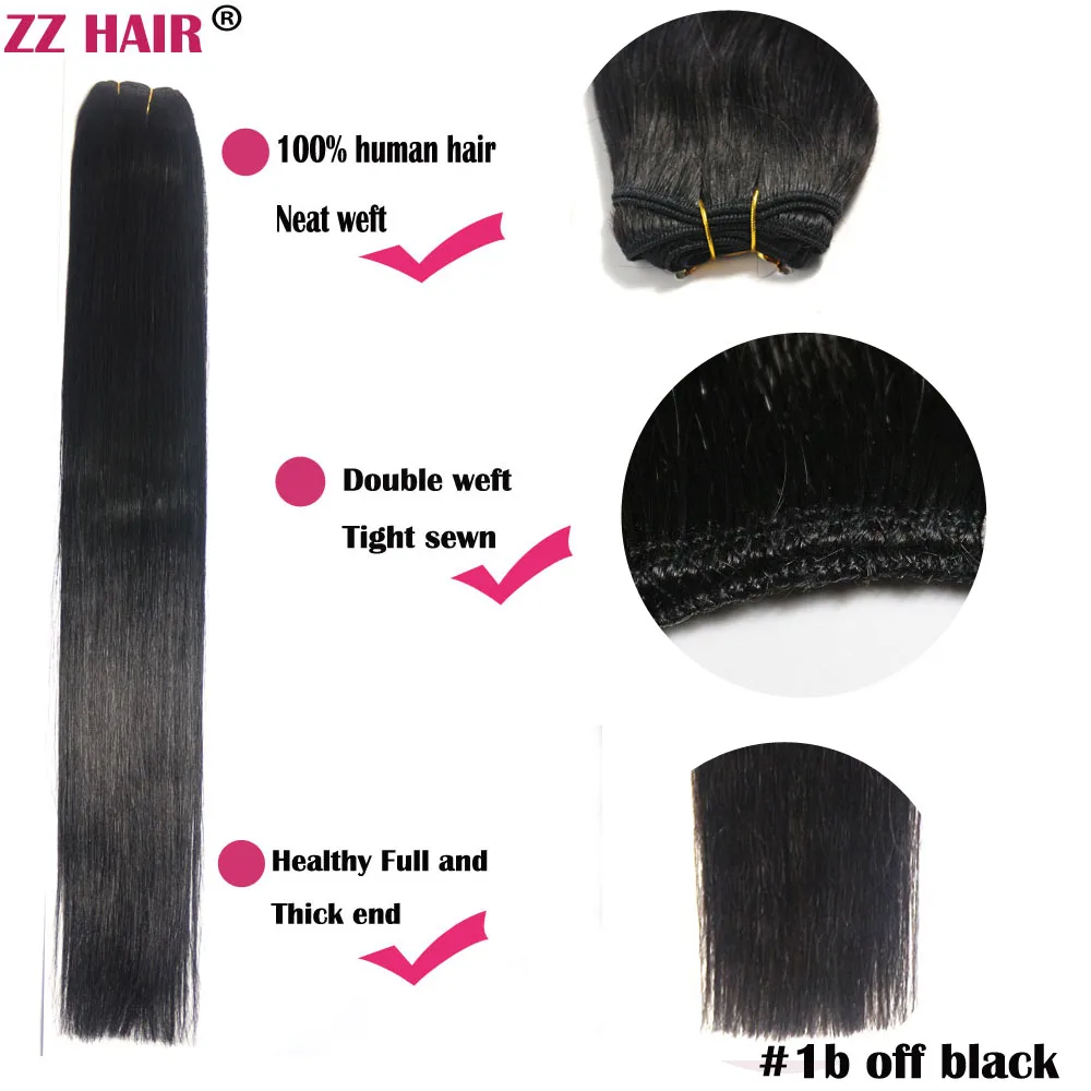 ZZHAIR 100 г/шт. 1"-24" машинное производство, волосы remy, плетенные, человеческие волосы для наращивания, прямые, натуральный шелк, не заколки - Цвет: # 1B