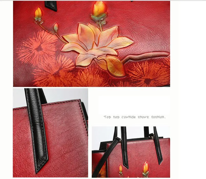 Women Genuine Leather bag new high-end Chinese style embossed handbag Shoulder bag Messenger bag Designer bag