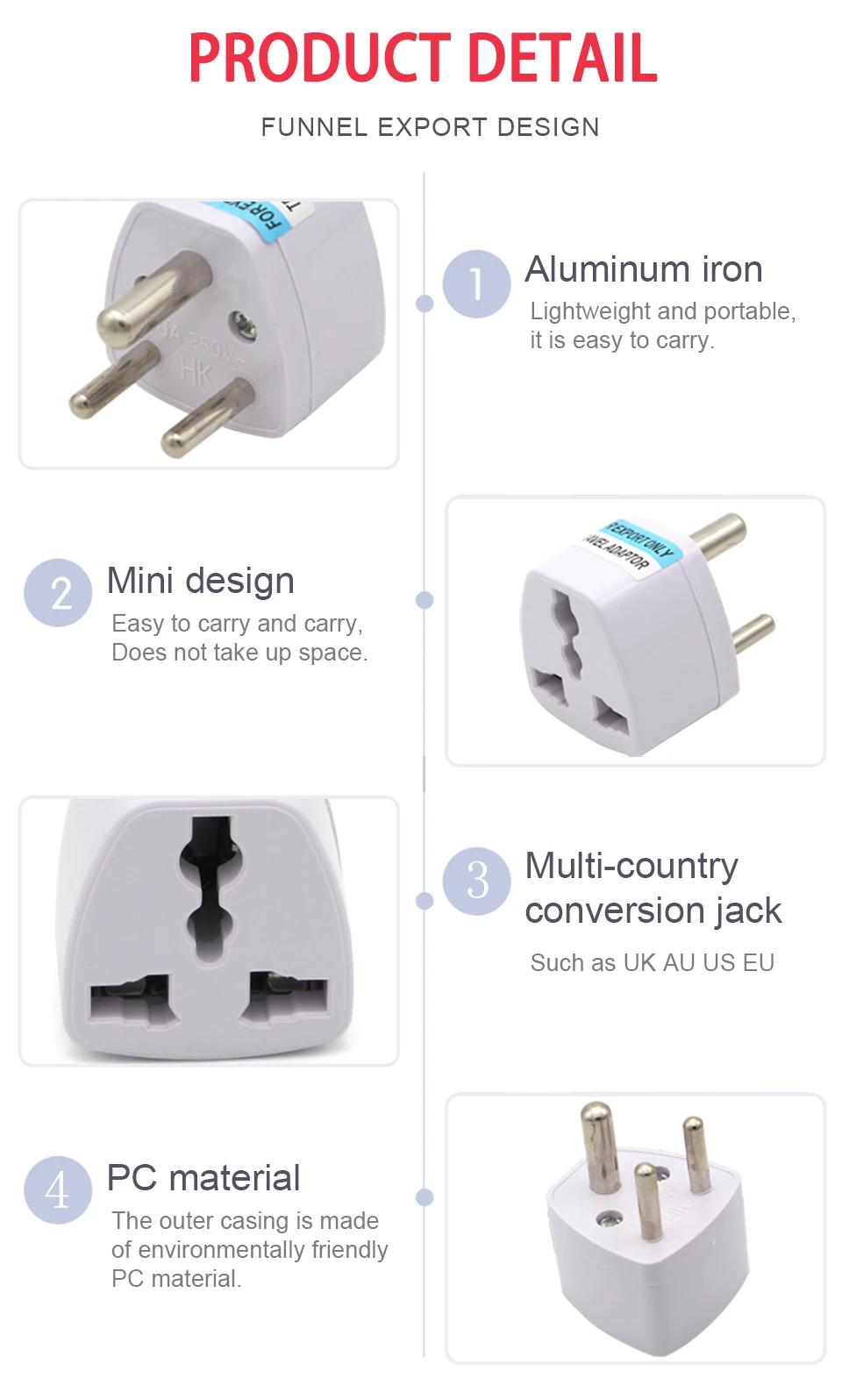 1PC 3 pin Universal UK/US/EU/AU to Small South Africa Plug India Travel Converter Adaptor AC Power Multi Outlet Adapter Socket
