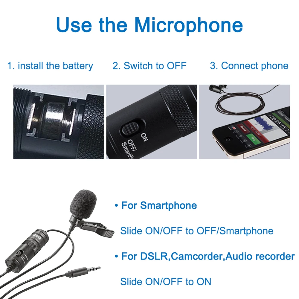 Всенаправленный петличный конденсаторный микрофон для смартфонов iPhone Android Panasonic