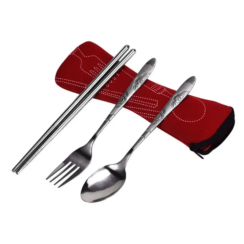 New and high quality 3in1 Stainless Steel Spoon fork chosticks Cutlery Set Portable Camping Bag Picnic travel students ect. @C | Дом и сад